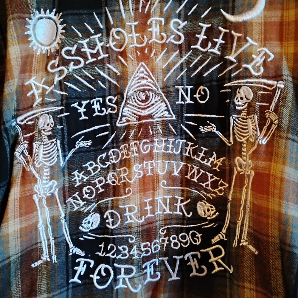 Men's Plaid XXL ALF Long Sleeve Flannel Embroidered Shirt A-Holes Live Forever